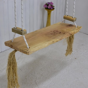 Swing Wooden Rustic Cherry Wood Home Garden Rustic Wooden Swing 1-2 Person Natural Wood Indoor Outdoor Swing Mid Century Wood Recycled