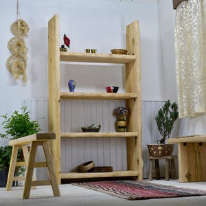 Solid wood book shelf mid century wooden bookcase live edge shelf rustic handmade furniture mid century farmhouse Rustic Barn Wood Bookcase,