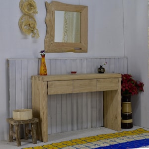 Consolle Dresuar in legno riciclato rustico, tavolo d&#39;ingresso fatto a mano in legno per corridoio in stile fattoria personalizzato, tavolo consolle stretto, tavolo consolle in stile fattoria