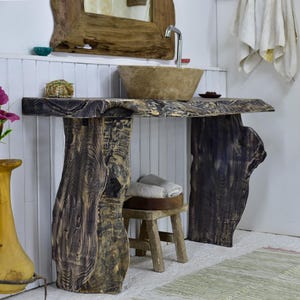 Rustic Bathroom Sink, Reclaimed Wood Bathroom Sink, Solid Wood, Custom Rustic Wood Natural Wood Bathroom Vanity Sink Reclaimed