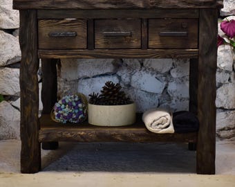 Rustic Bathroom Sink with Drawers, Recycled Wood Vanity Table, Handmade, Farmhouse Style