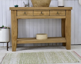 Waschbecken Holz Waschtisch mit Live Edge Spiegel, Waschbecken Konsole im Landhaus Stil