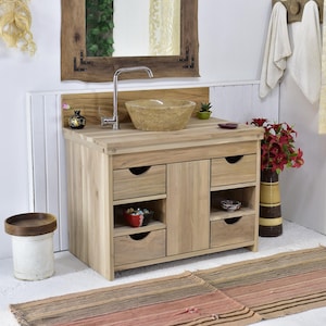 Rustikales Badezimmer Waschbecken, Walnuss Holz Badezimmer Waschbecken, Massivholz, Benutzerdefinierte Rustikal Holz Schwimmende Badezimmer Waschbecken Schrank