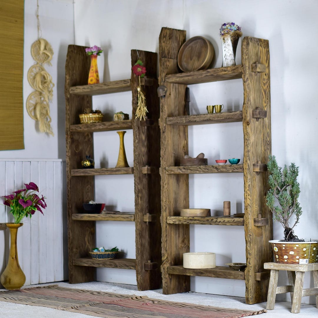 Handmade Recycled Shelf Bookcase With Natural Edges, Solid Wood Shelves ...