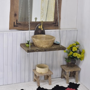 Rustic Bathroom Floating Sink, Recycled Wood Bathroom Sink, Solid Wood, Custom Rustic Wood Floating Bathroom Sink Recycled Cabinet Farmhouse