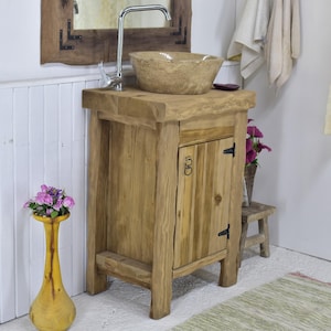 Rustic Bathroom Sink with Lid, Reclaimed Wood Bathroom, Solid Wood, Custom Rustic Wood Bathroom Sink Reclaimed Cabinet Medieval Farmhouse
