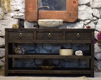 Reclaimed Rustic Handmade Farmhouse Bathroom Sink Vanity with Drawers