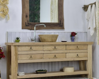 Wood Bathroom Cabinet with Drawers: Handmade Live Edge ,Rustic Farmhouse Decor, Reclaimed Vanity