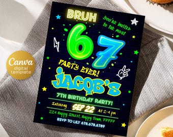 Six Seven Party birthday invitation, printable six seven invite, editable 6 7 meme Party template, digital template, girl boy birthday
