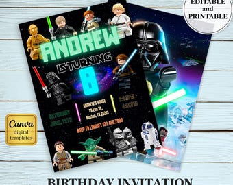 Star Wars Birthday Invitation: Darth Vader, Stormtrooper (Digital Download, 5x7" Canva Template)