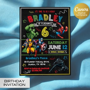 Super Hero Birthday Invitation, Editable Avengers Party Invite (Digital Download)