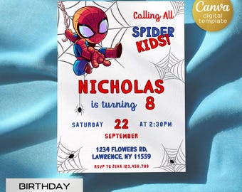 Printable Boy Birthday Invitation, superhero birthday invite, spidey friends invitation, spiderman birthday party invite, super hero
