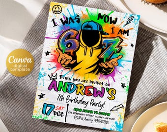 Six Seven Party birthday invitation, printable six seven invite, editable 6 7 meme Party template, digital template, girl boy birthday