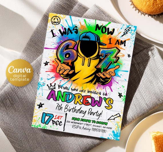 Six Seven Party birthday invitation, printable six seven invite, editable 6 7 meme Party template, digital template, girl boy birthday