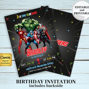 Avengers Birthday Invitation, Superhero Party, Editable Canva Template (Digital Download)