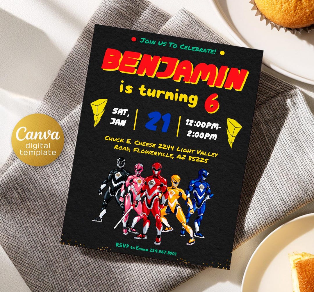 Editable Power Rangers Birthday Invitation Template (digital Download ...