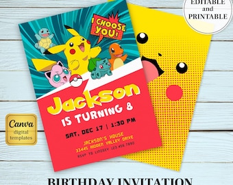 Anime Birthday Invitation, Editable Canva Template (Digital Download)