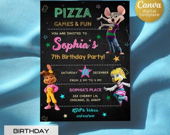Chuck-E-Cheese Birthday Invitation, Editable Printable Invite (Digital Download)