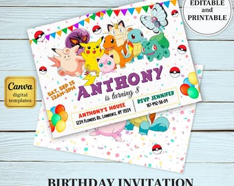 Anime Birthday Invitation, Editable Party Invite (Digital Download)