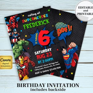 Super Hero Birthday Invite, Editable Avengers Template (Digital Download)