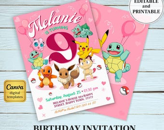 Anime Birthday Invitation, Editable Template (Digital Download)