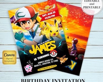 Anime Birthday Invitation, Editable Canva Template (Digital Download)