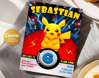 Anime Birthday Invitation, Editable Pikachu Theme (Digital Download)