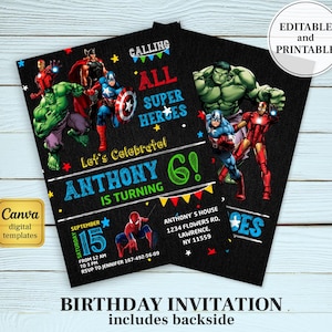 Super Hero Birthday Invitation, Avengers Party Template (Digital Download)