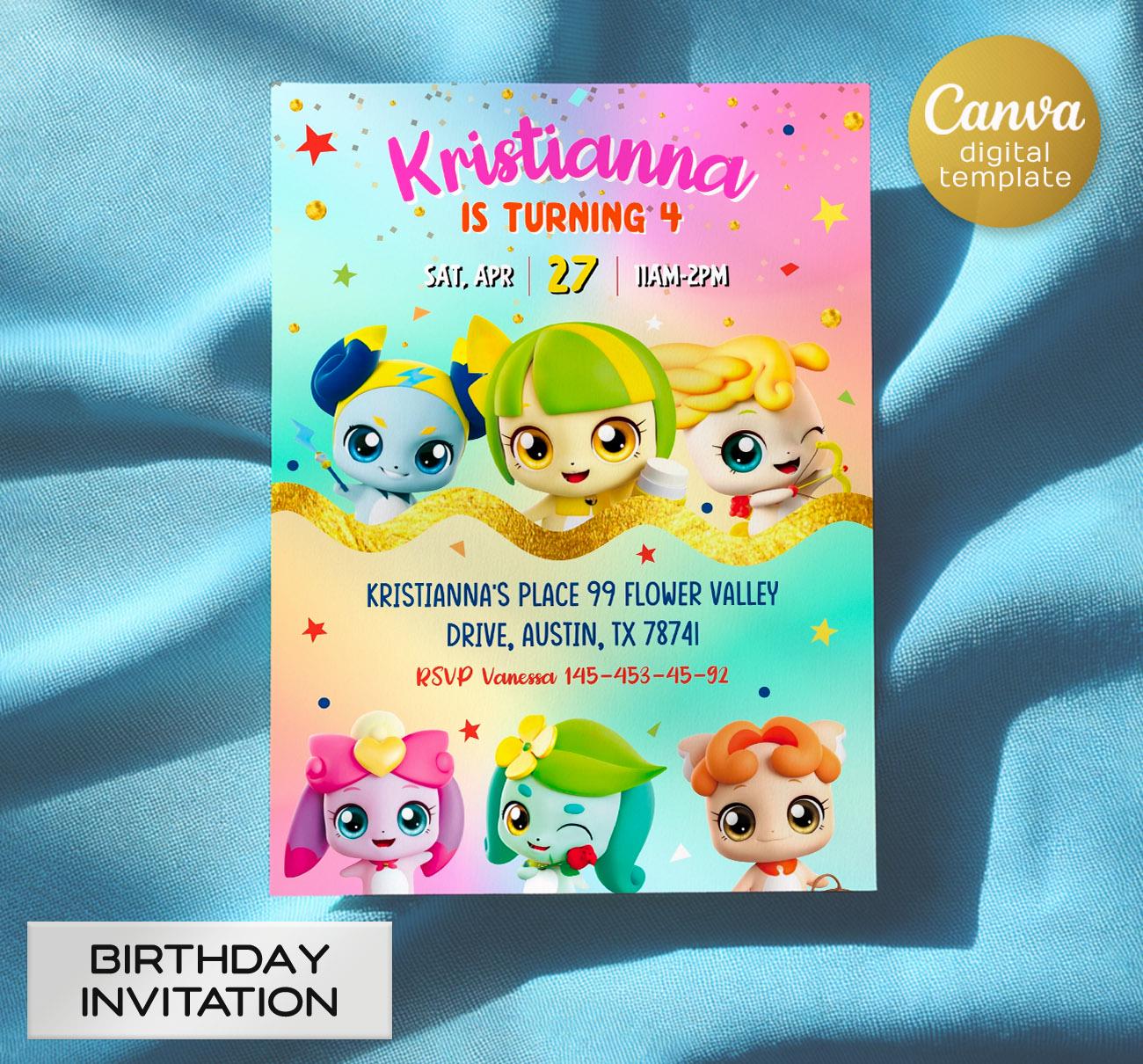 Teenieping Birthday invitation, printable anime Invitation, Party Invite catch Teenieping Template, Editable Romi Invitation, girl birthday
