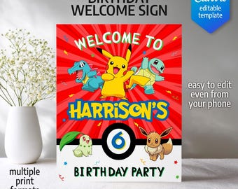 Anime Birthday Welcome Sign, Party Decoration Template (Digital Download)