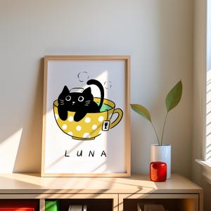 Disegno divertente di un gatto da tè, opera d'arte, ritratto di un animale domestico personalizzato, disegno di un gatto facile, disegno di un gatto carino, illustrazione di un fumetto di gatto, ritratto per amante dei gatti