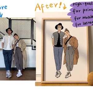 Aangepaste lijntekening, aangepaste minimalistische tekening, aangepaste paarportret, paarillustratie, paartekening van foto in mijn stijl