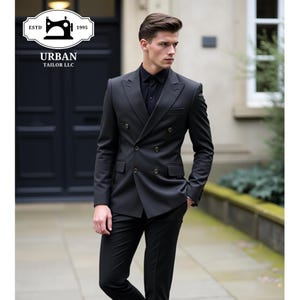 Premium Black Double Breasted 2Piece Suit For Men, Prom Suit, Men&#39;s Formalwear, Jacket For Men, Men Wedding Attire, Groomsmen, Gift For Him