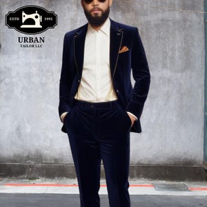 Urban Tailoring Blue Velvet Two Piece Suit For Men, Prom Suit, Men&#39;s Formalwear, Velvet Suit, Men Wedding Suit, Groomsmen, Christmas Gift