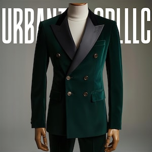 Forest Green Velvet 2 Piece Suit For Men, Double Breasted Suit, Wedding Attire, Groomsmen, Gift For Him.