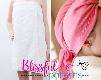 Spa Pattern Bundle Sale - Spa Towel Wrap and Spa Hair Wrap PDF Sewing Patterns - Instant Download- by BlissfulPatterns
