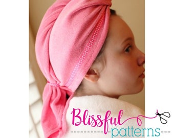 Spa Towel Hair Wrap Turban Style - Patrón de costura PDF - DESCARGA INSTANTE - por Blissfulpatterns