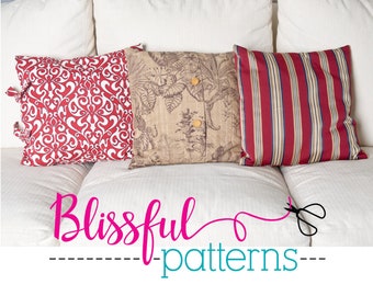 3 Patrones de fundas de almohada en uno - PATRONES DE COSTURA PDF - Descarga instantánea - Por BlissfulPatterns
