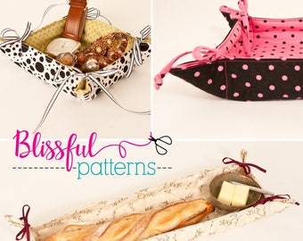 Fabric Basket with Ties PDF SEWING PATTERN - Easy Sew - Instant Download - by BlissfulPatterns