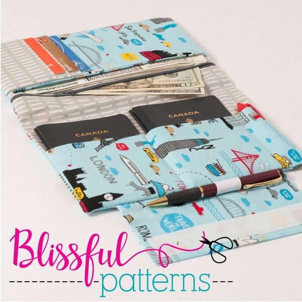 Family Size Passport Travel Holder PDF SEWING PATTERN - Holds 4 Passports  - Instant download - by BlissfulPatterns