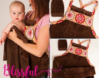 Baby Bath Apron Towel and Mitt PDF Sewing Pattern - INSTANT DOWNLOAD -By BlissfulPatterns