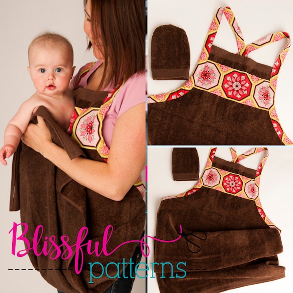 Baby Bath Apron Towel and Mitt PDF Sewing Pattern - INSTANT DOWNLOAD -By BlissfulPatterns