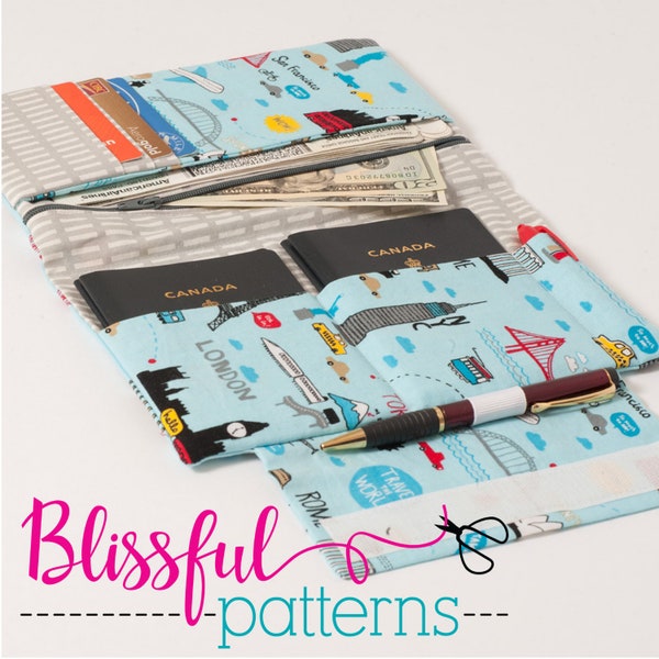 Family Size Passport Travel Holder PDF SEWING PATTERN - Holds 4 Passports - Instant Download -by BlissfulPatterns