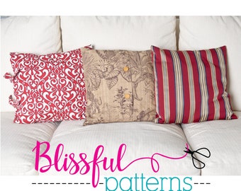 3 Pillow Case Patterns in One - PDF Sewing Pattern - INSTANT DOWNLOAD- By BlissfulPatterns