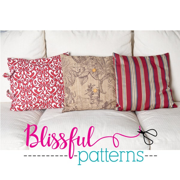 3 Pillow Case Patterns in One - PDF Sewing Pattern - INSTANT DOWNLOAD- By BlissfulPatterns