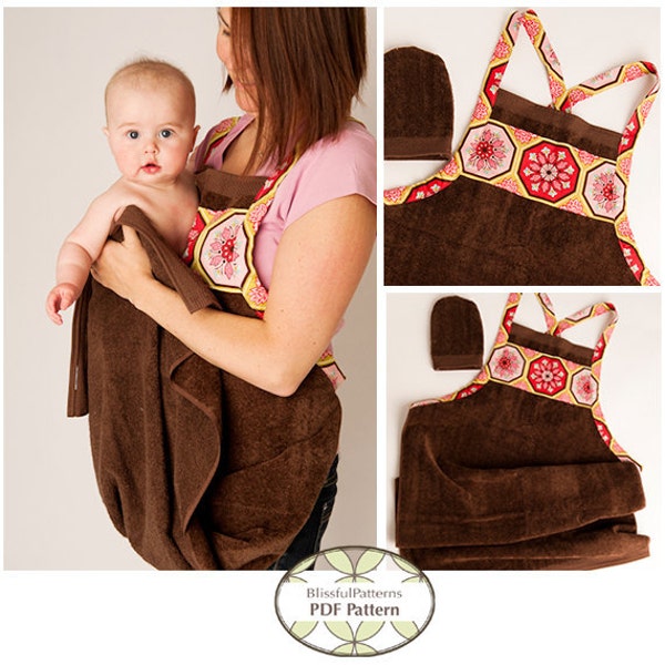 NEW Baby Bath Apron Towel and Mitt PDF Sewing Pattern - By BlissfulPatterns - Free Shipping