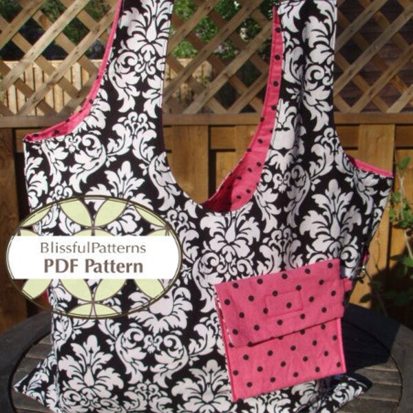 Reversible Grocery Bag PDF Pattern with convenient Carrying Bag - Environmental must have - FREE shipping - by BlissfulPatterns
