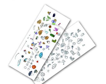 Ensemble d'autocollants d'icônes dessinées à la main – Stickers pour agenda numérique (PNG, imprimable)