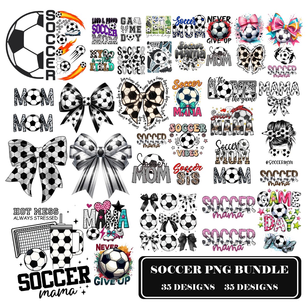 Soccer Mom PNG Bundle, Coquette Soccer Bow Sublimation Design, Retro ...