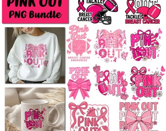 Preppy Football Pink Out PNG, Coquette Breast Cancer Awareness PNG, Cheer Mom Ribbon PNG, Girly Game Day Png, Tackle Cancer Png